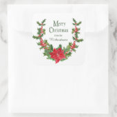 レッドポインセチアとホリーベリークリスマスリース スクエアシール (バッグ)