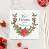 レッドポインセチアとホリーベリークリスマスリース スタンダードランチョンナプキン (インサイチュ)