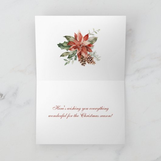 レッドポインセチアと常緑のガーランドクリスマス シーズンカード (内部)