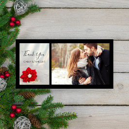 レッドポインセチアと真珠の冬の結婚式ありがとう サンキューカード