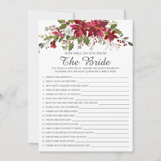 レッドポインセチアどのように良く花嫁のゲームを知っている 招待状 (正面)