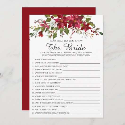 レッドポインセチアどのように良く花嫁のゲームを知っている 招待状 (正面/裏面)