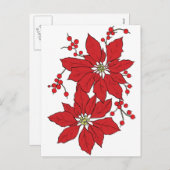 レッドポインセチアのクリスマスパターン シーズンポストカード (正面/裏面)