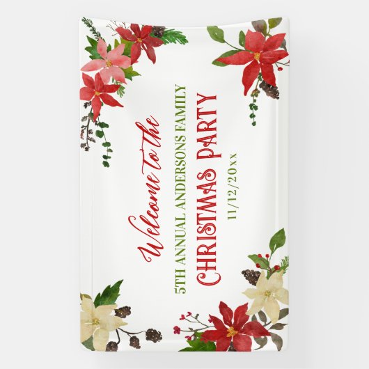 レッドポインセチアのクリスマスファミリー年次パーティー 横断幕 (縦)