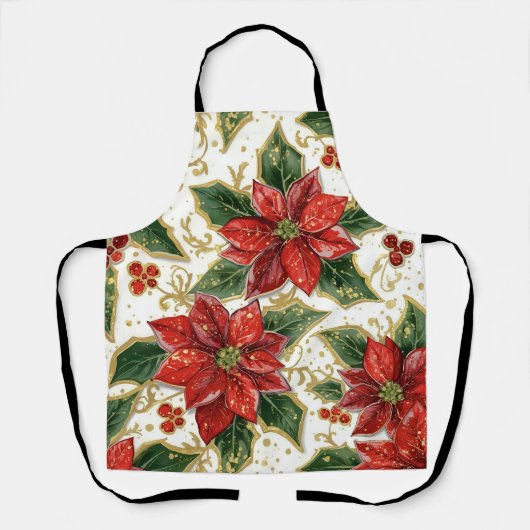 レッドポインセチアのクリスマスフラワー エプロン (正面)