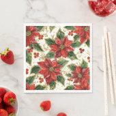 レッドポインセチアのクリスマスフラワー スタンダードランチョンナプキン (インサイチュ)
