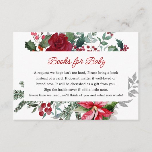 レッドポインセチアのクリスマスベビーシャワー予約リクエスト エンクロージャーカード (正面)