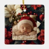 レッドポインセチアのクリスマス記念品 セラミックオーナメント (正面)