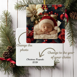 レッドポインセチアのクリスマス記念品 セラミックオーナメント