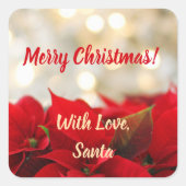 レッドポインセチアカスタム文字フローラクリスマス スクエアシール (正面)