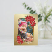 レッドポインセチアカスタム金ゴールドクリスマス シーズンポストカード (スタンド正面)