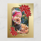 レッドポインセチアカスタム金ゴールドクリスマス シーズンポストカード (正面)