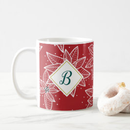 レッドポインセチアクリスマスイニシャルマグ コーヒーマグカップ