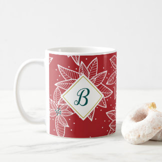 レッドポインセチアクリスマスイニシャルマグ コーヒーマグカップ
