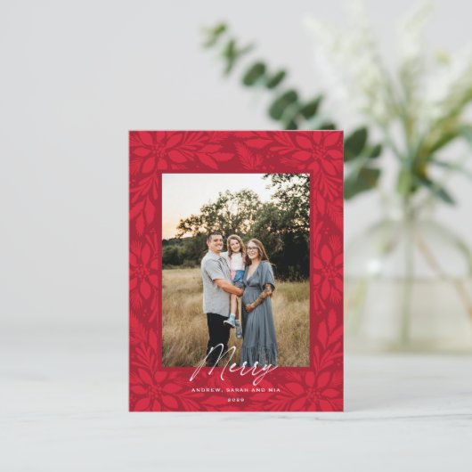 レッドポインセチアクリスマスデザイン シーズンポストカード (スタンド正面)