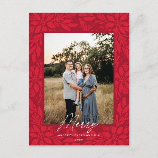 レッドポインセチアクリスマスデザイン シーズンポストカード (正面)