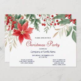 レッドポインセチアクリスマスパーティの招待状 招待状