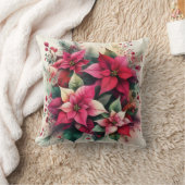 レッドポインセチアクリスマスホリデーウィンターフラワー クッション (ブランケット)