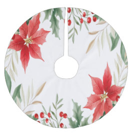 レッドポインセチアクリスマスホリデーツリースカート ブラッシュドポリエステルツリースカート