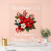 レッドポインセチアクリスマスホリデーパーティーウェルカム アクリルサイン (ウェディング)