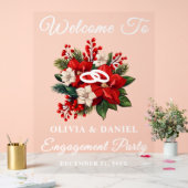 レッドポインセチアクリスマス婚約パーティへようこそ アクリルサイン (ウェディング)