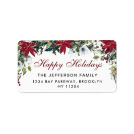 レッドポインセチアクリスマス差出人住所ラベル ラベル