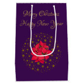 レッドポインセチアグリッター星空に植物 ミディアムペーパーバッグ (裏面)