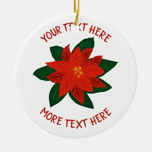 レッドポインセチアパーソナライズされた花クリスマス セラミックオーナメント (正面)