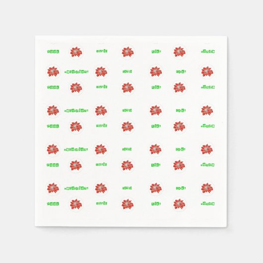 レッドポインセチアフラワーアンドグリーンホリデー スタンダードカクテルナプキン (正面)