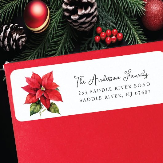 レッドポインセチアフラワー差出人住所 ラベル