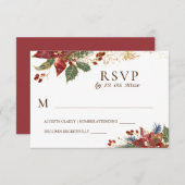 レッドポインセチアフローラクリスマスウィンターウェディング 出欠カード (正面/裏面)