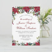 レッドポインセチアフローラクリスマスウォーター結婚カラー 招待状 (スタンド正面)