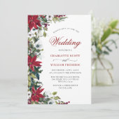 レッドポインセチアフローラクリスマスウォーター結婚カラー 招待状 (スタンド正面)