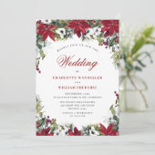 レッドポインセチアフローラクリスマスウォーター結婚カラー 招待状 (スタンド正面)