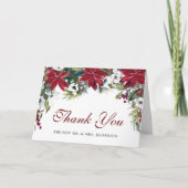 レッドポインセチアフローラクリスマスウォーター色 サンキューカード (正面)