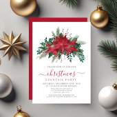レッドポインセチアフローラクリスマスカクテルパーティー 招待状