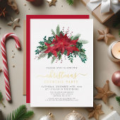 レッドポインセチアフローラクリスマスカクテルパーティー 箔招待状