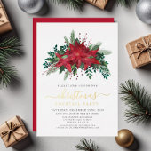 レッドポインセチアフローラクリスマスカクテルパーティー 箔招待状
