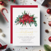レッドポインセチアフローラクリスマスカクテルパーティー 箔招待状