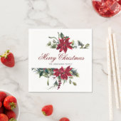 レッドポインセチアフローラクリスマスパーティー紙 スタンダードカクテルナプキン (インサイチュ)