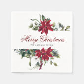 レッドポインセチアフローラクリスマスパーティー紙 スタンダードカクテルナプキン (正面)