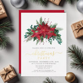 レッドポインセチアフローラクリスマスパーティー金ゴールド 箔招待状