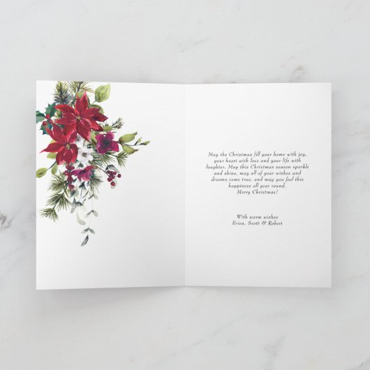 レッドポインセチアフローラクリスマスフォト水彩色 シーズンカード (内部)