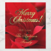 レッドポインセチアフローラクリスマスフラワーエレガント ワインラベル (シングルラベル)