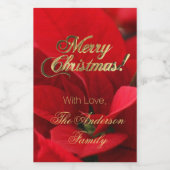 レッドポインセチアフローラクリスマスフラワーエレガント ワインラベル (シングルラベル)