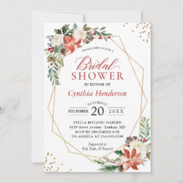 レッドポインセチアフローラクリスマスブライダルシャワー 招待状