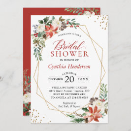レッドポインセチアフローラクリスマスブライダルシャワー 招待状