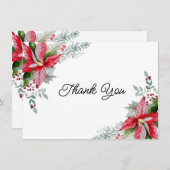 レッドポインセチアフローラクリスマスベビーシャワー サンキューカード (正面/裏面)