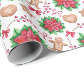 レッドポインセチアフローラクリスマスホリデーギフト ラッピングペーパー (ロールコーナー)