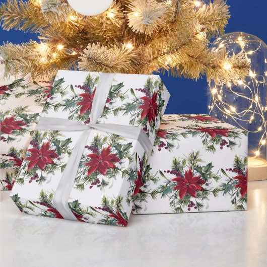 レッドポインセチアフローラクリスマスホリデーギフト ラッピングペーパー (クリスマス)